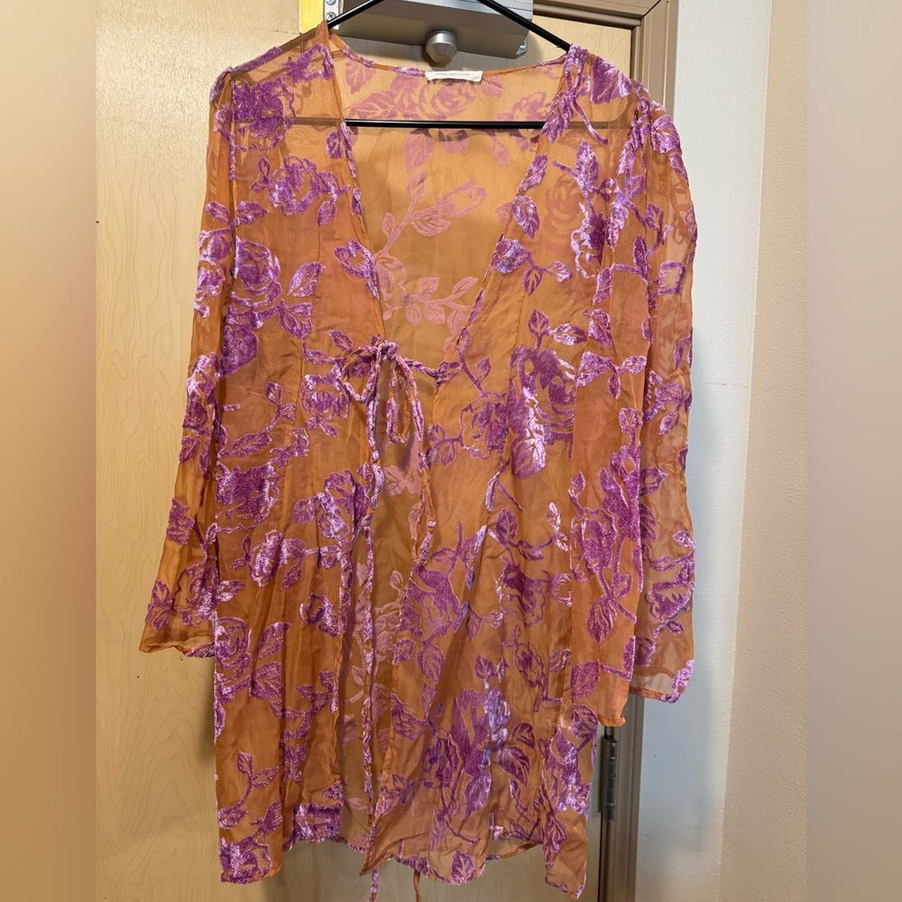 Urban Outfitters Boho Kimono | Fiona Burnout Robe Mesh Velvet